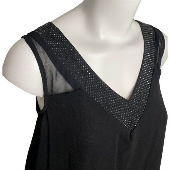 Forever 21 Black Chiffon Sleeveless V Neck‎ Rhinestone Swing Dress Sz Small - Picture 2 of 11